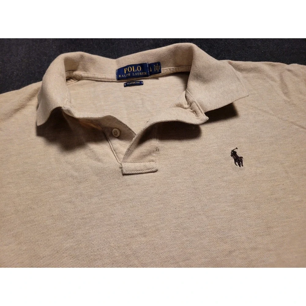 Polo Ralph Lauren Shirt Mens Size Large Beige Brown Pony Short Sleeve 100%Cotton